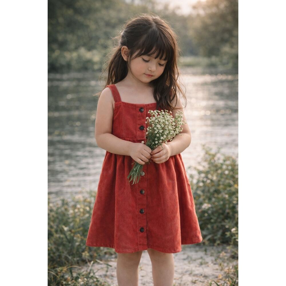 Pumpkin Spice Harvest Corduroy Fit + Flare Button Front Dress 3T/4T